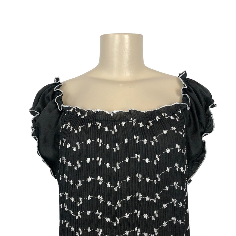 Dressbarn Floral Embroidered Ruffle Pleated Blouse Top XL Coquette Pastel Goth - Picture 2 of 9